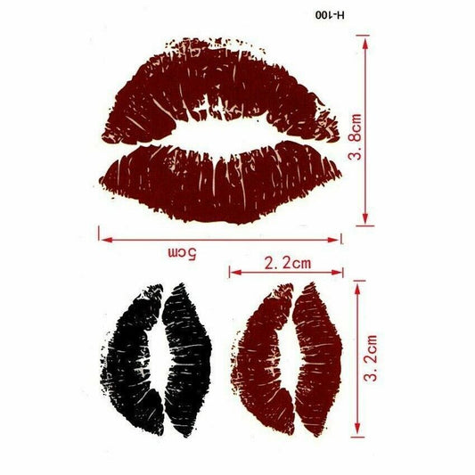 Love Red Lipstick Kisses Kiss Temporary Tattoo Women Mens Kids Fake Sticker Arm