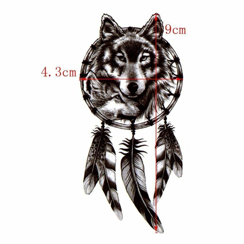 Wolf Feather Dream Catcher Waterproof Tattoos Women Mens Kids Fake Sticker Arm