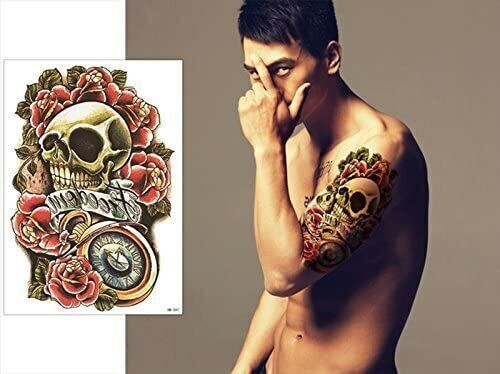 Skull Roses Temporary Tattoos Sticker Women Mens tattoo Waterproof Fake Arm