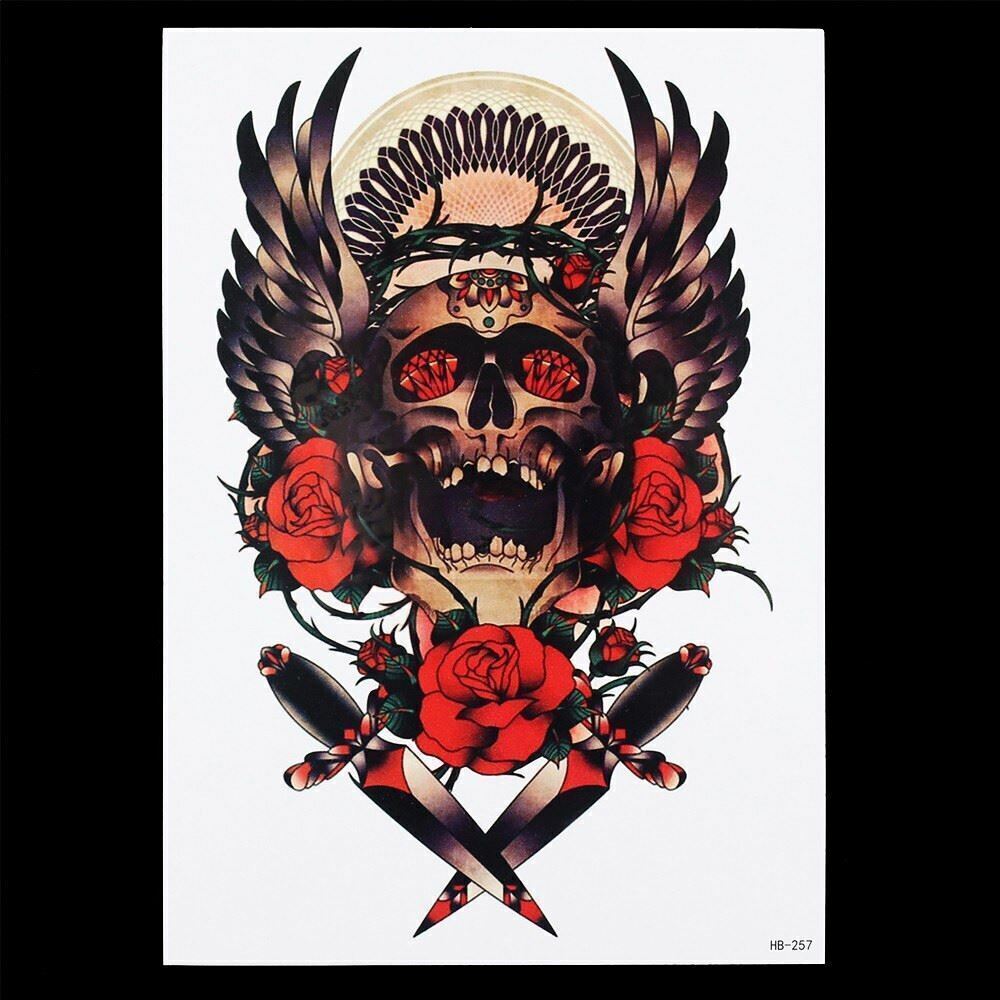 Skull, Wings, Roses and Knives Temporary Tattoos Sticker Women Men Waterproof