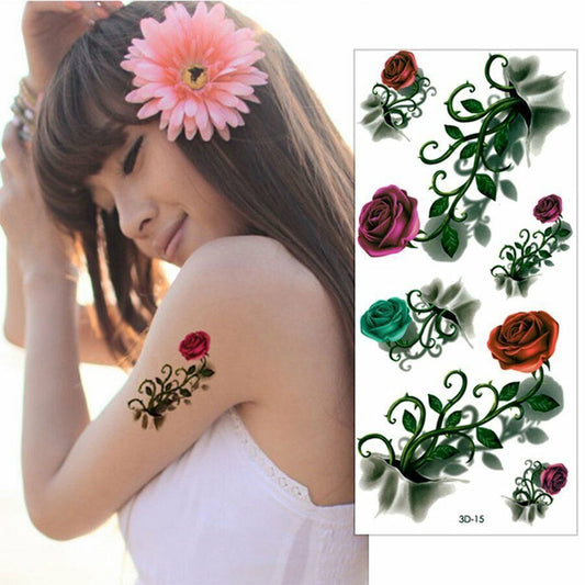 Roses Temporary Tattoos Waterproof Sleeve Women Mens Fake Sticker Transfer