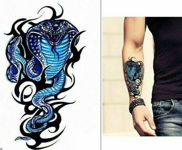 Cobra Snake Temporary Tattoo Waterproof Tattoos Women Mens Fake Sticker Arm Leg