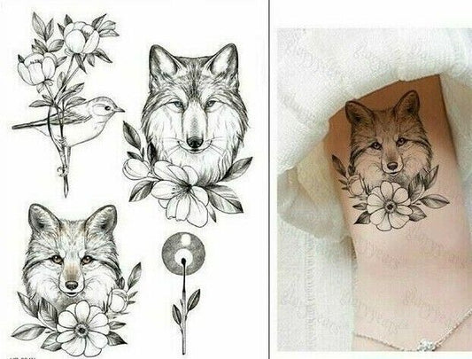 Wolf Fox Birds Temporary Tattoos Waterproof Sleeve Women Mens Fake Sticker Arm