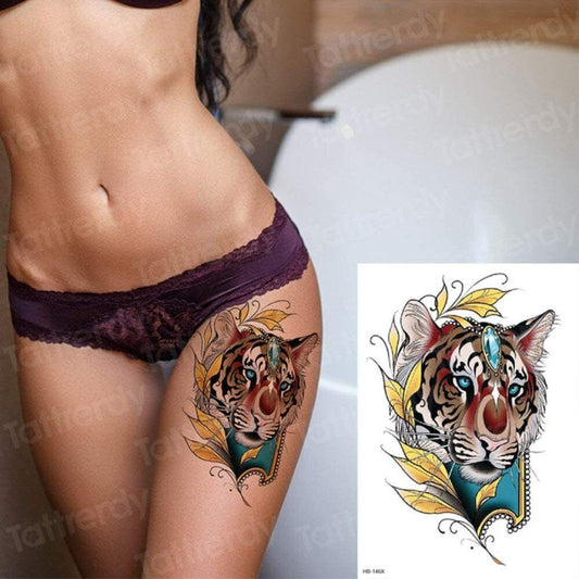 Tiger and Jewel Temporary Waterproof Tattoos Sleeve Women Mens Fake Sticker Wrap