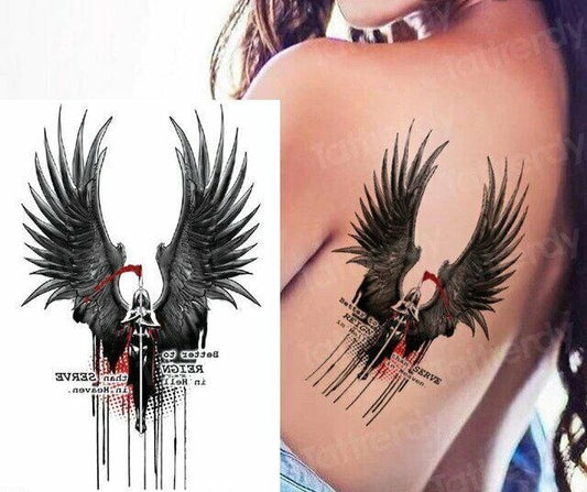 Devil Angel Wings Heaven Hell Temporary Tattoo Sticker Mens Womens tattoos Goth