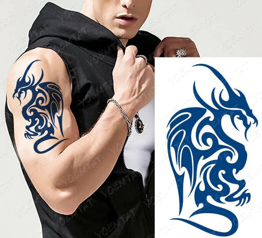 Tribal Dragon SEMI PERMANENT Womens Mens Temporary Tattoos Natural Long Lasting