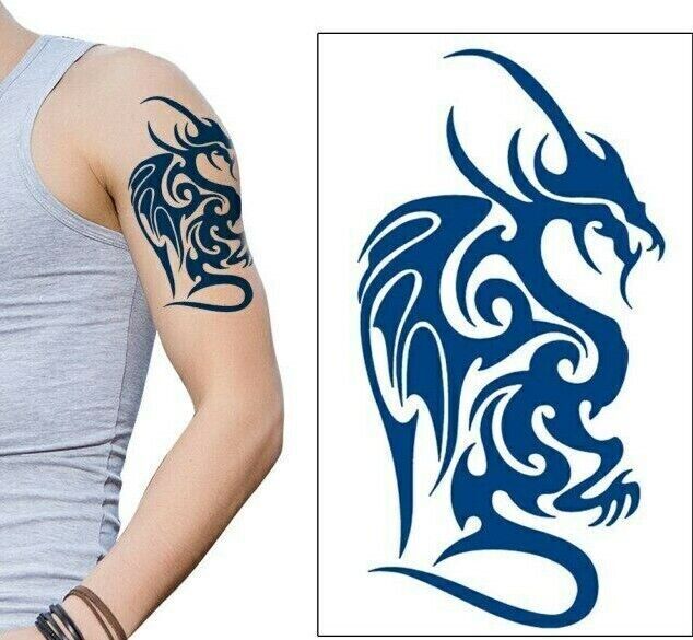 Tribal Dragon SEMI PERMANENT Womens Mens Temporary Tattoos Natural Long Lasting