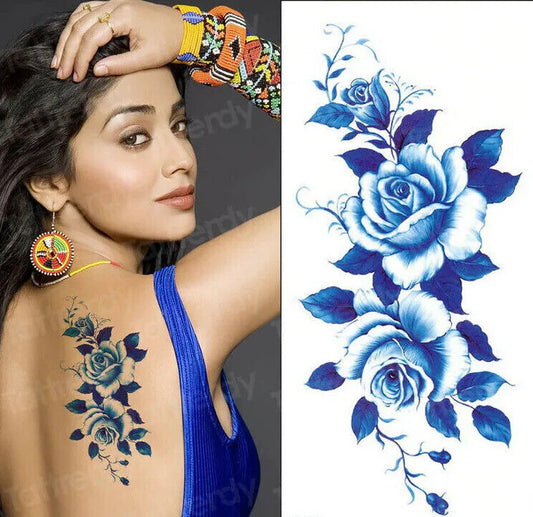 Blue Roses Waterproof Temporary Tattoo Fake Sticker Women Flower tattoos