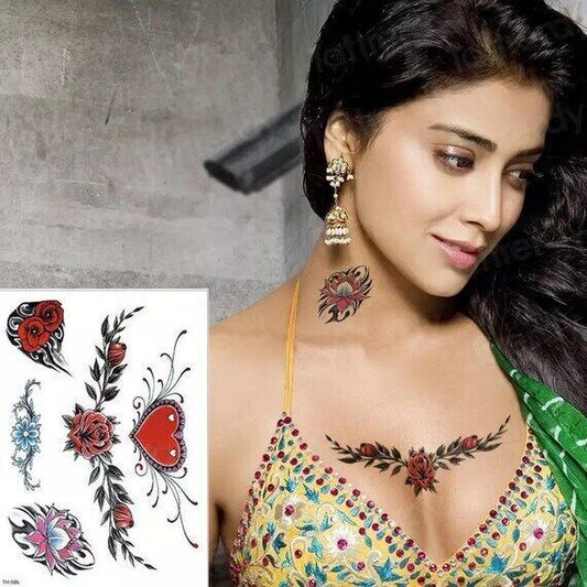 Heart Rose Flower Underboob Temporary Tattoos Transfer Womens Tattoo Chest Arm