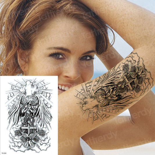 Heaven Tattoo Winged Angel Roses Temporary Tattoos Transfer Womens Mens