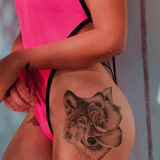 Wolf Flowers Waterproof Temporary Tattoo Sleeve Tattoos Rose Body Women Mens