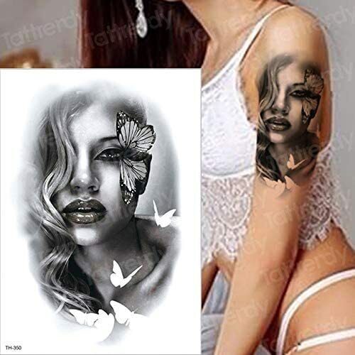 Sexy Girl & Butterflies Temporary Tattoos Mens Womens Fake Sticker Press On