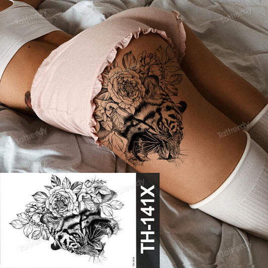 Tiger Temporary Tattoo Sticker Mens Womens Tattoos Arm Leg Thigh Flowers Body