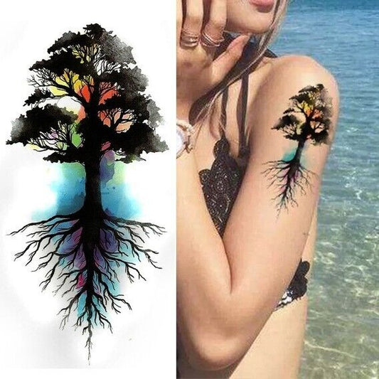 Tree Roots Watercolour Waterproof Womens Temporary Arm Tattoo Fake Body Chest