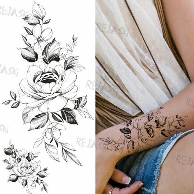 Pretty Flowers Temporary Tattoos Womens tattoo Arm Thigh Leg Chest Sticker