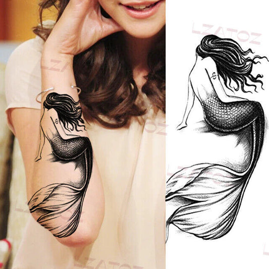 Mermaid Sailor Sea Nautical Ocean Arm Temporary Tattoo Women Leg Thigh Press on