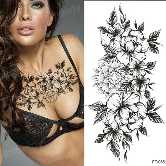 Lovely Flower Collection Temporary Tattoos Thigh Leg Chest Sticker Women Arm