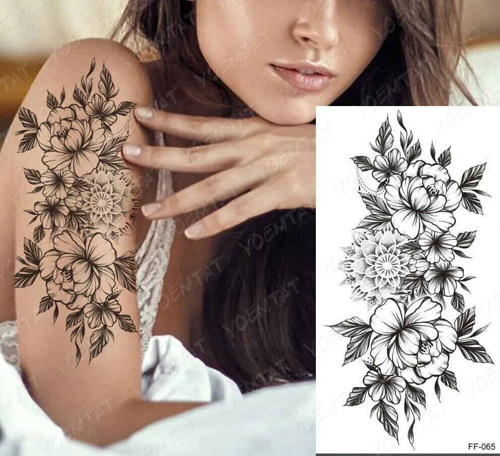 Lovely Flower Collection Temporary Tattoos Thigh Leg Chest Sticker Women Arm