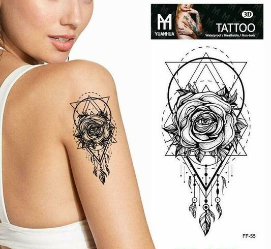 Eye  Rose Flower Dreamcatcher Temporary Tattoo Women Arm Leg Chest Sticker