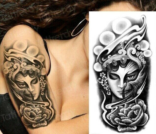 Masked Woman Flowers Waterproof Temporary Tattoo Fake Sticker Womens tattoos