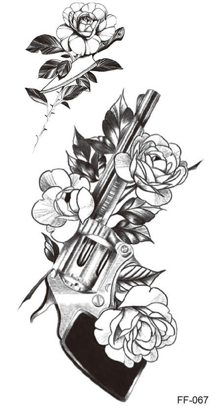 Gun Roses Flower Temporary Tattoo Womens tattoos Thigh Leg Chest Sticker Arm