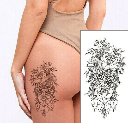 Flower Pattern Womens Temporary Tattoo Fake Sticker Womens tattoos leg arm Body