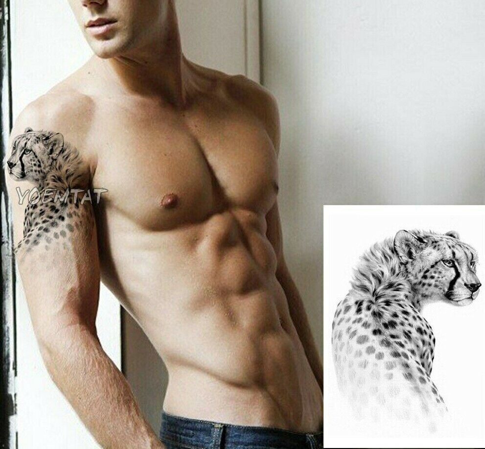 Cheetah Temporary Tattoo Womens Mens Waterproof Tattoos Body Thigh Chest Arm