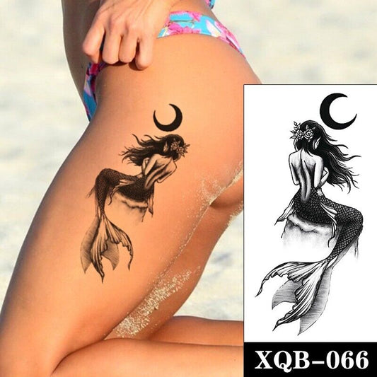 Moon Mermaid Waterproof Womens Temporary Tattoos Arm Tattoo Fake Body Chest Back