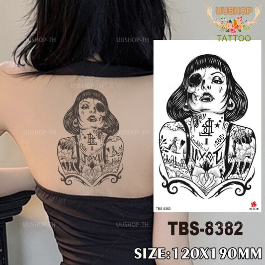 Sexy goth Girl Temporary Tattoo Fake Sticker Womens Mens Arm Leg Thigh Chest UK