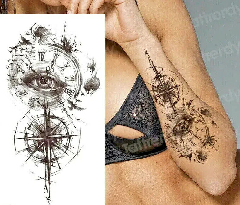 Eye Compass Temporary Tattoo Fake Sticker Women Mens Waterproof Nautical tattoos