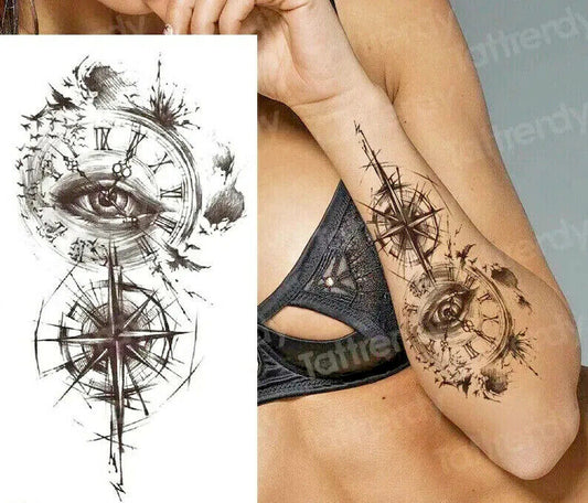 Eye Compass Temporary Tattoo Fake Sticker Women Mens Waterproof Nautical tattoos