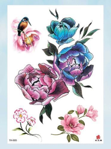 Flowers Bird Womens Temporary Tattoos Fake Sticker Tattoo Chest Arm Waterproof