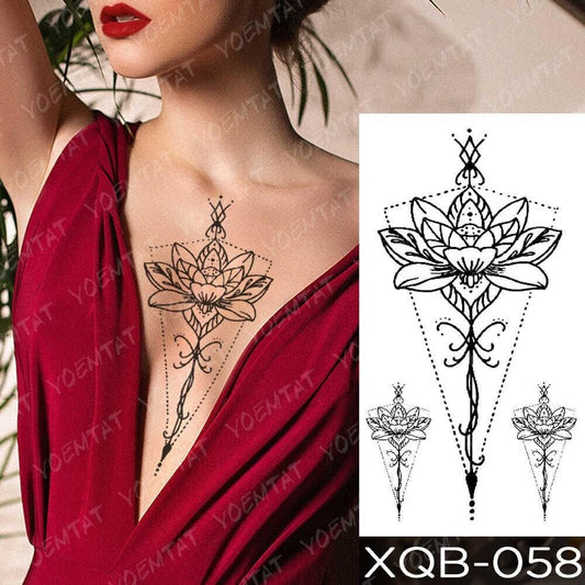 Symmetrical Flower Temporary Tattoo Waterproof Womens Fake Body Chest tattoos