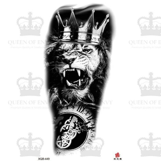 King Lion Roar & Time Piece Temporary Tattoo Fake Sticker Womens Mens Arm Leg