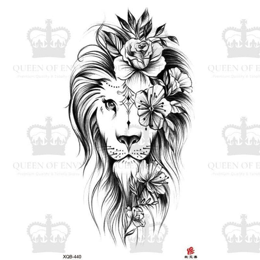 Lioness Lion Flowers Temporary Tattoo Fake Press Sticker Womens Tattoos Arm Leg