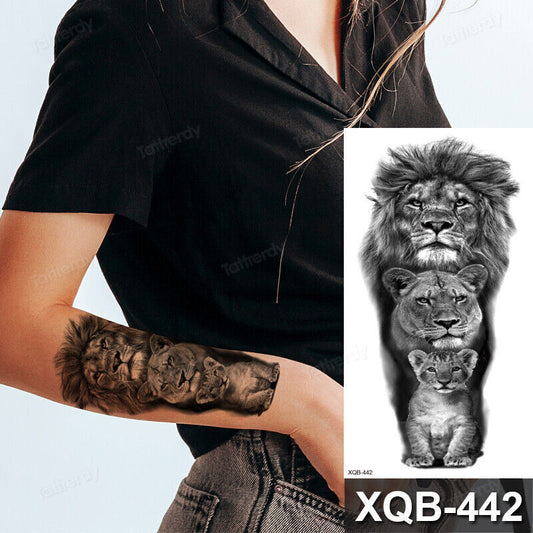 Family Lions Mother Baby Father Temporary Tattoo Women Men Arm Leg Fake Sticker