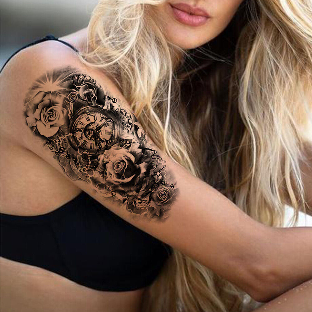 Watch Roses Temporary Tattoo Fake Press on Sticker Womens Mens Arm Leg