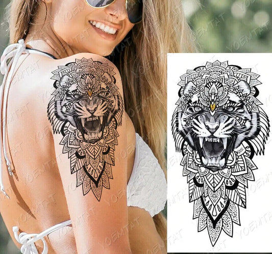 Jewel Tiger Temporary Tattoo Fake Press Sticker Womens Tattoos Mens Sleeve