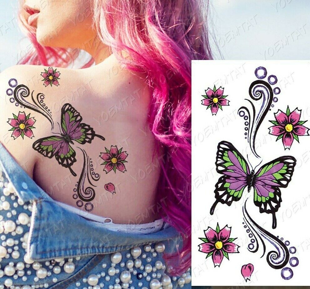 Purple Butterfly Butterflies Temporary Tattoo Fake Press Sticker Women Mens