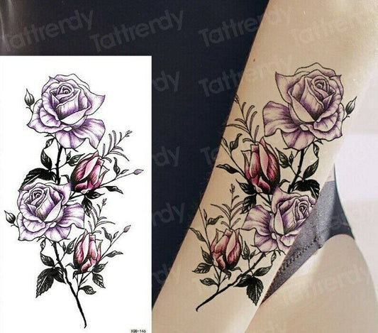 Roses Temporary Tattoo Fake Press Sticker Women Mens Sleeve Arm Purple tattoos