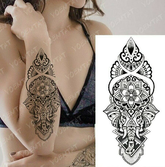 Elephant God Mandala Temporary Tattoo Fake Press on Sticker Women Mens tattoos