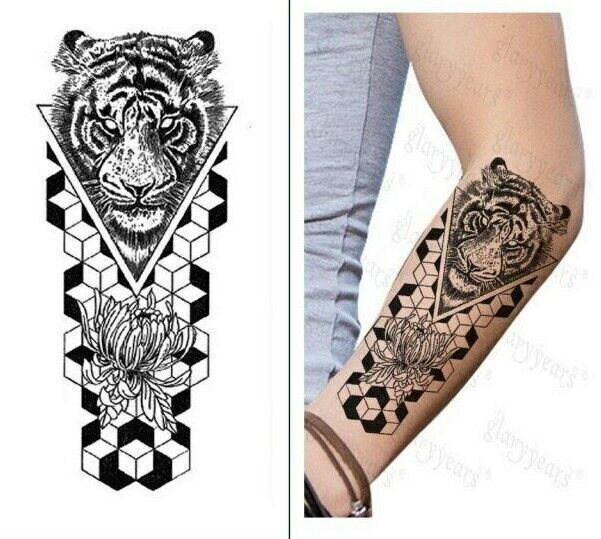 3D Tiger Temporary Tattoo Fake Press on Sticker Women Mens Geometric tattoos