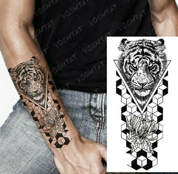 3D Tiger Temporary Tattoo Fake Press on Sticker Women Mens Geometric tattoos