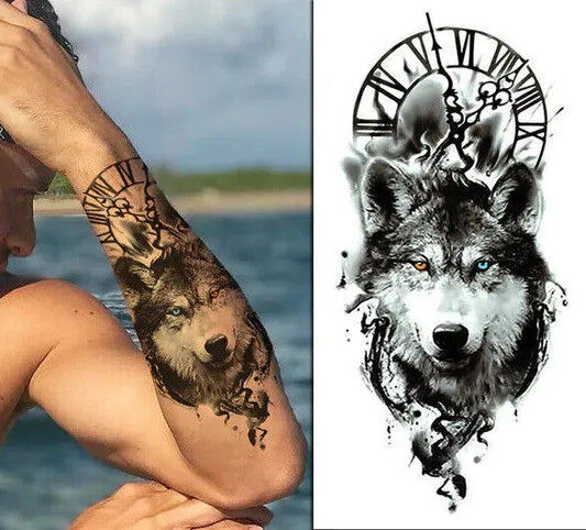 Wolf Wolves Temporary Tattoo Dagger Love Fake Press Sticker Womens tattoos Mens