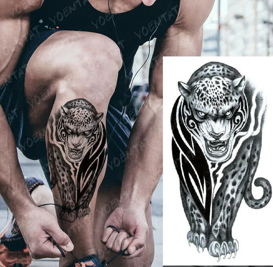 Panther Big Cat Tiger Temporary Tattoo Fake Press on Sticker Women Mens Tattoos