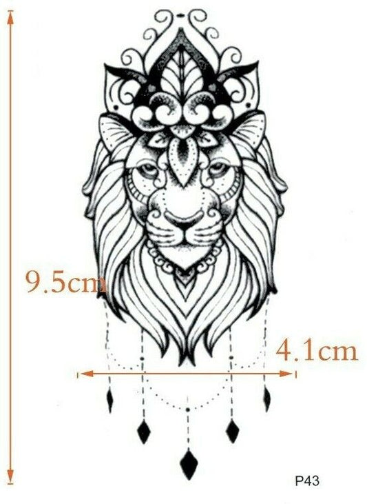 Spiritual Mandala Lion Waterproof Tattoos Women Mens Kids Fake Stick Press on