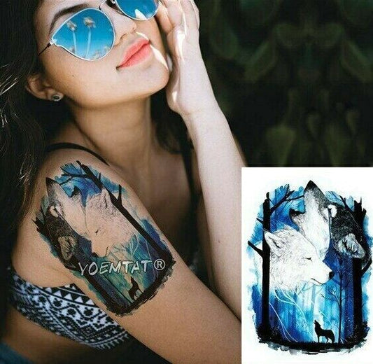 Howling Wolf Wolves Dog Temporary Tattoo Mens Womens Sticker Sleeve Leg Fake Arm