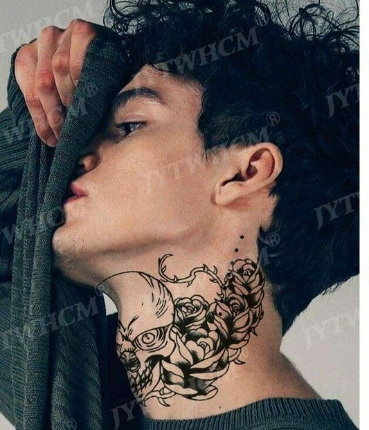 Skull Neck Tattoo Sticker Womens Fake Arm Leg Men band under boob Arm Band