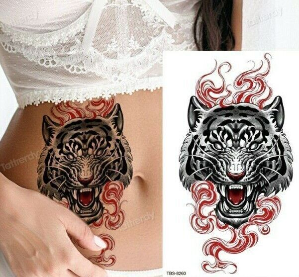 Red Tiger Tattoo Waterproof Press on Tattoos Fake Sticker Women Mens Arm Leg