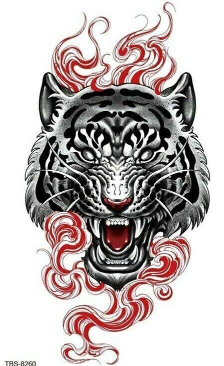 Red Tiger Tattoo Waterproof Press on Tattoos Fake Sticker Women Mens Arm Leg